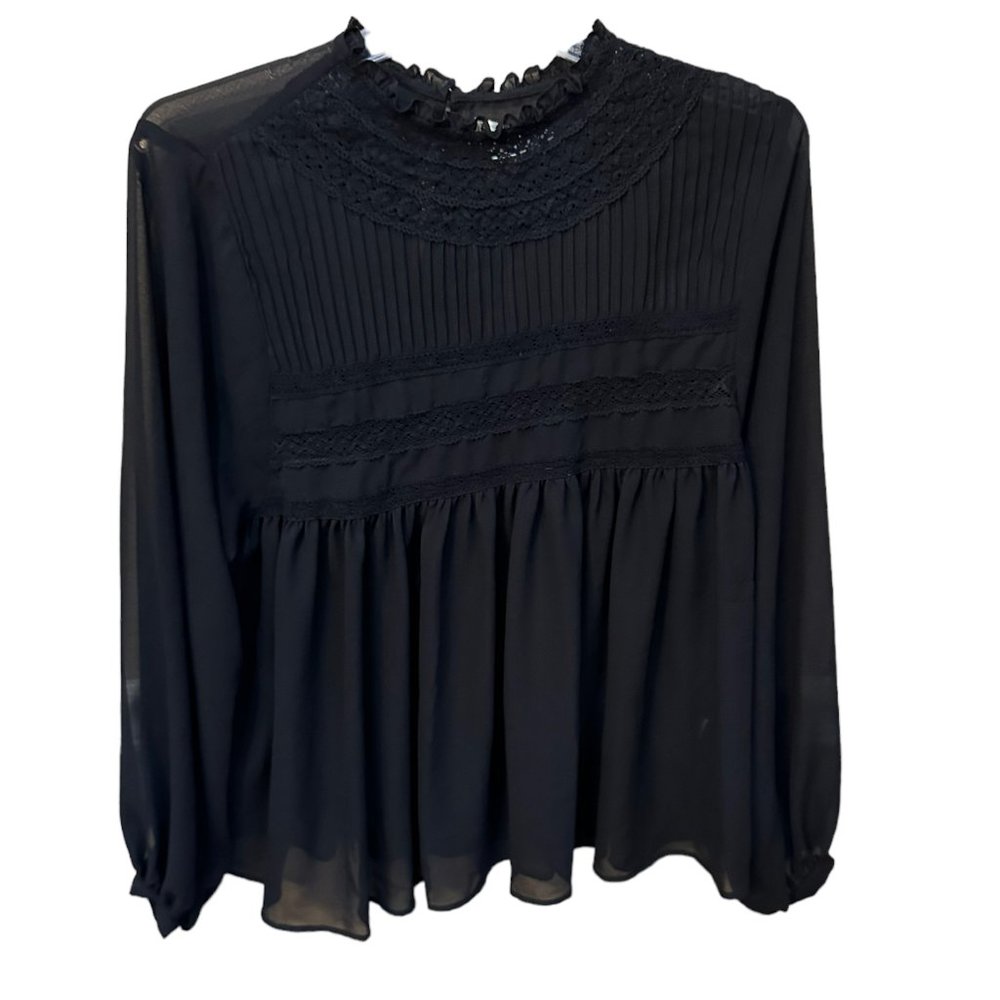 Women's Band of Gypsies Black Charmante Lace-Trim Top Size Medium